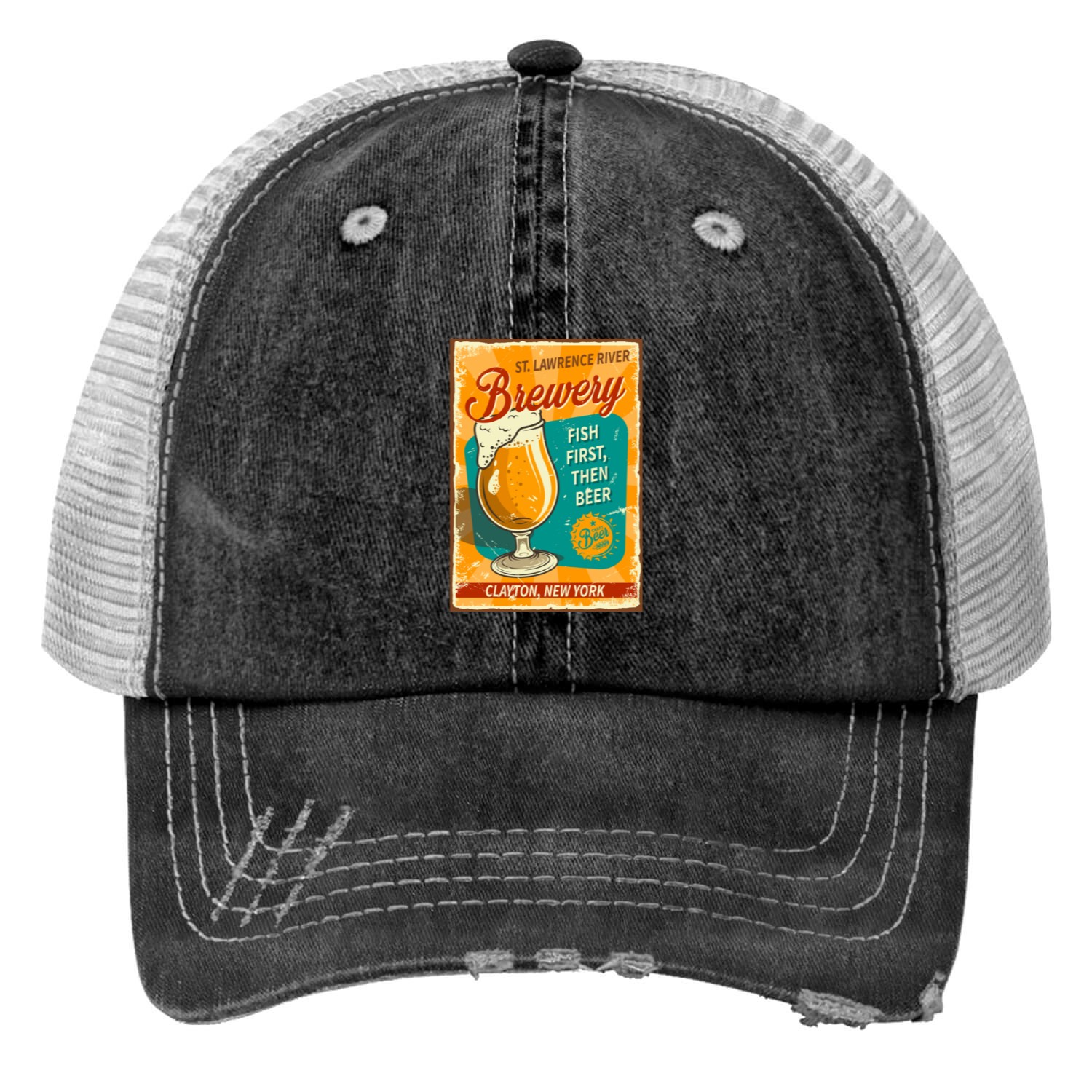 St. Lawrence River Brewery Fish First, Then Beer Clayton Ny Print Trucker Hats