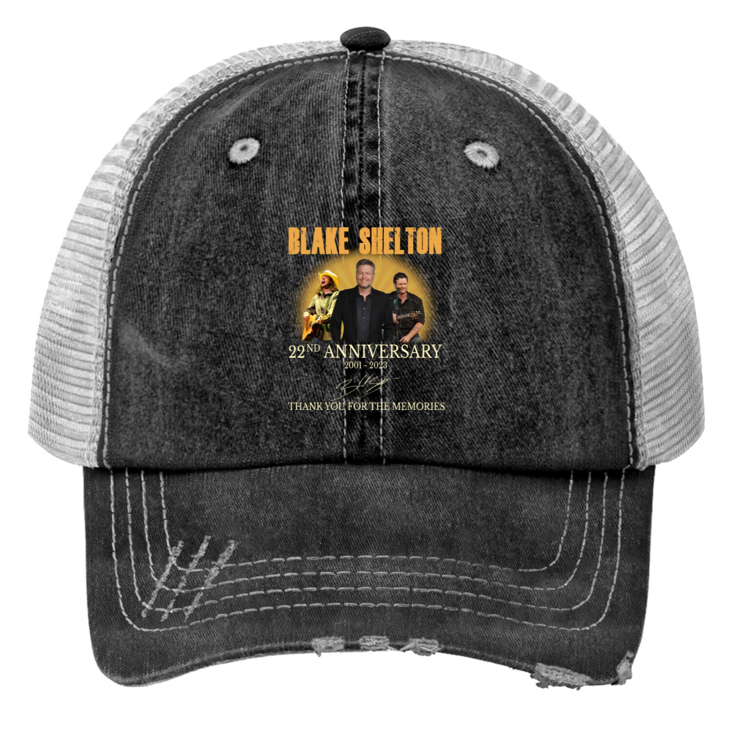 Blake Shelton 33rd Anniversary Print Trucker Hats, Signature Blake Shelton