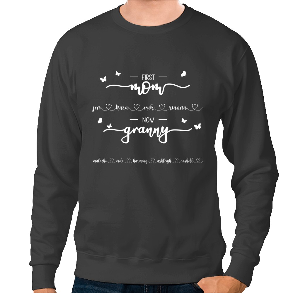Discover First Mom Now Grandma - Personalized Flower Shadow Box Sweatshirts