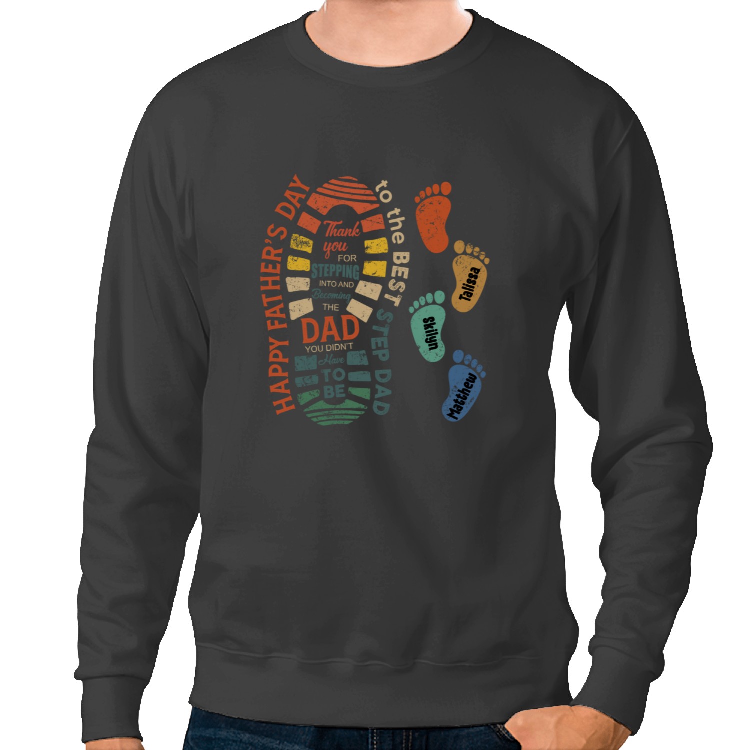 Discover Happy Father's Day To The Best Step Dad Personalized Footprints Sweatshirts
