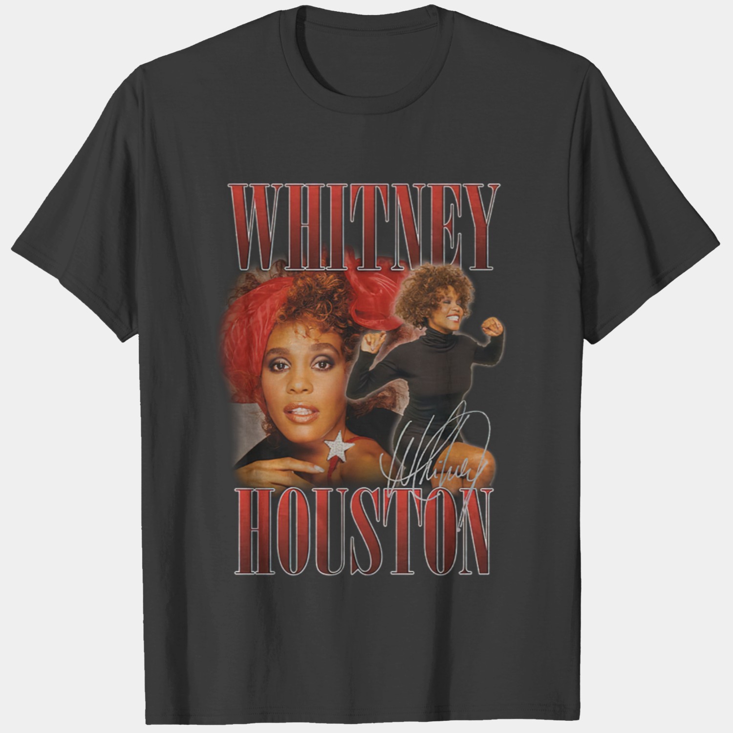 Black Whitney Houston 90s Homage Tee T-shirt