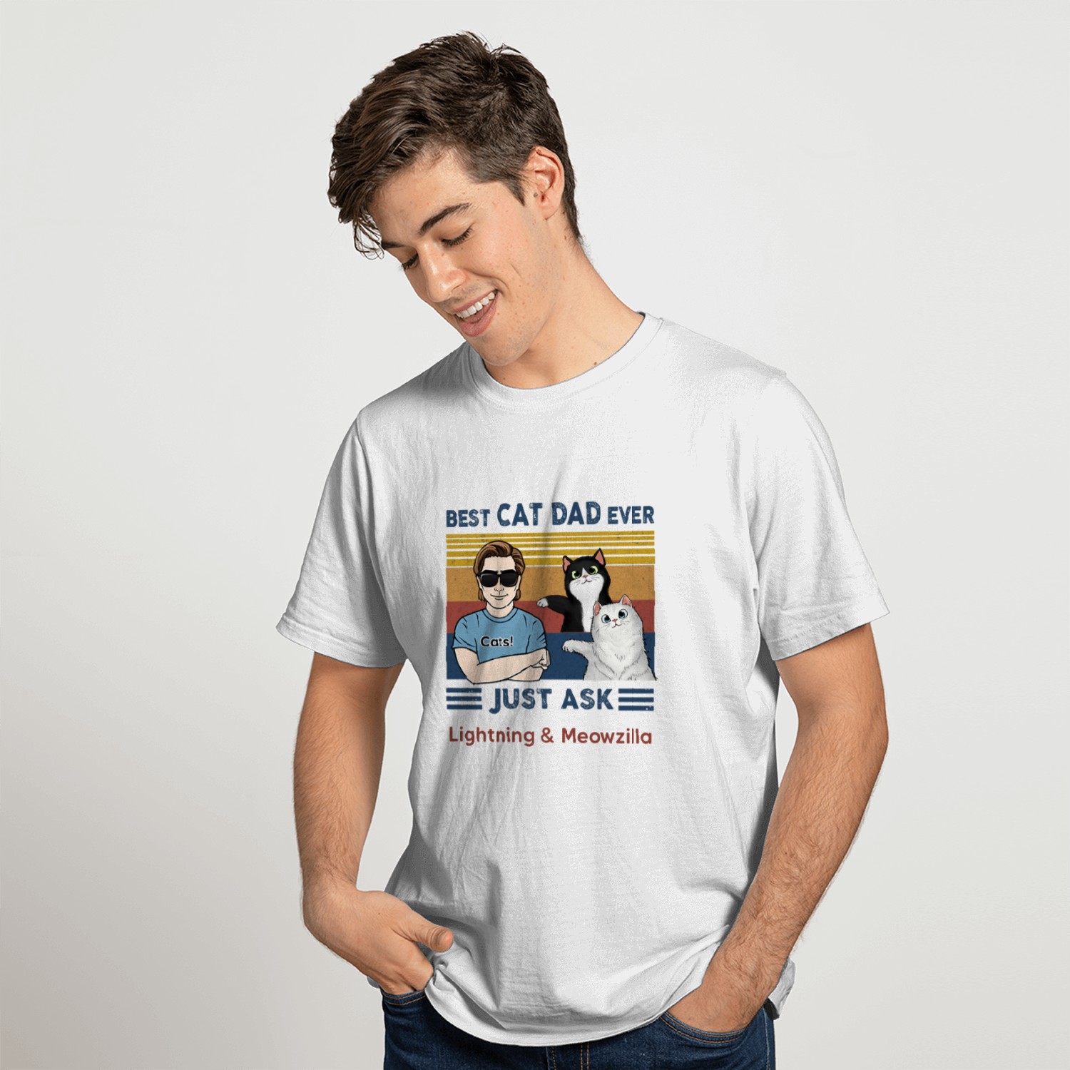 Cat Dad With Fluffy Cat Personalized Shirt