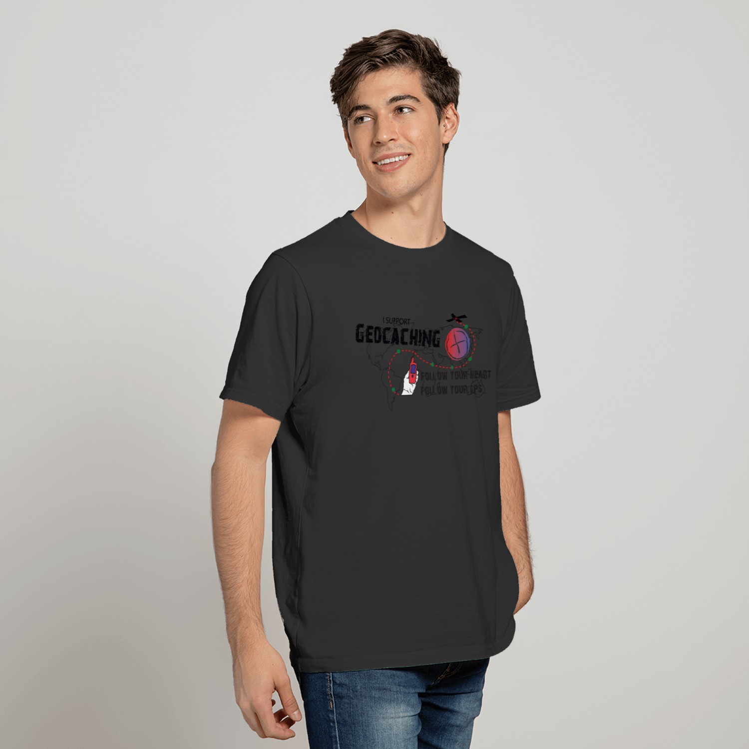 T-shirt Geocaching – Logo Noir Et Blanc – Coton – Tailles S à 3XL – Cachequip