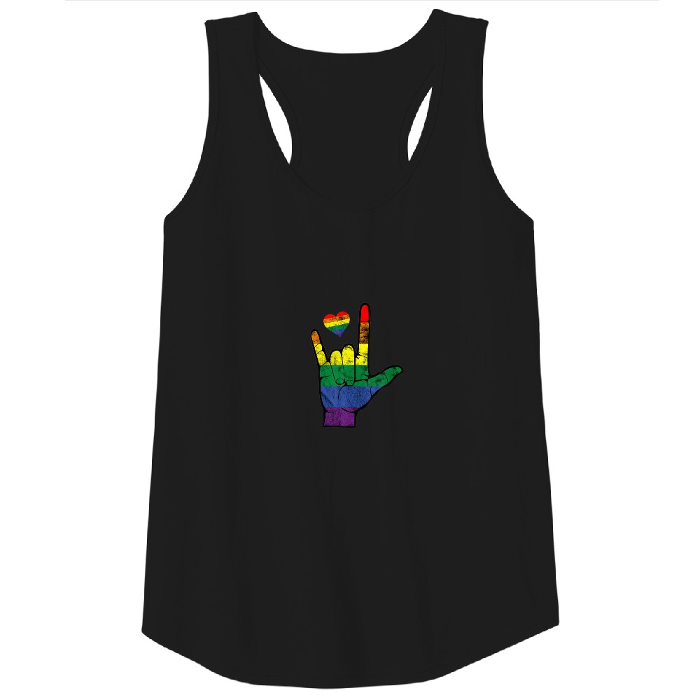 Gay Pride ASL Sign Languages LGBT Deaf Awareness M Tank Top
