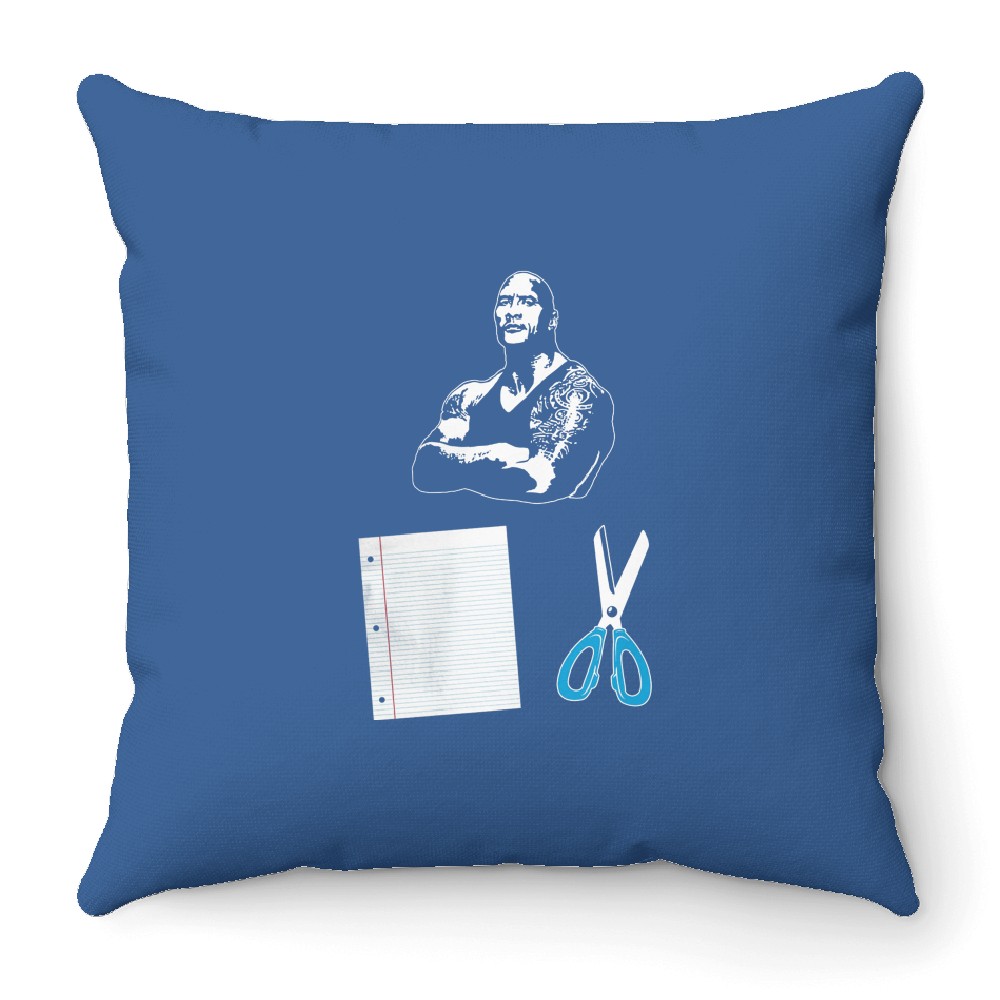 Rock Paper Scissors Punny Dwayne The Rock Johnson Joke Throw Pillows