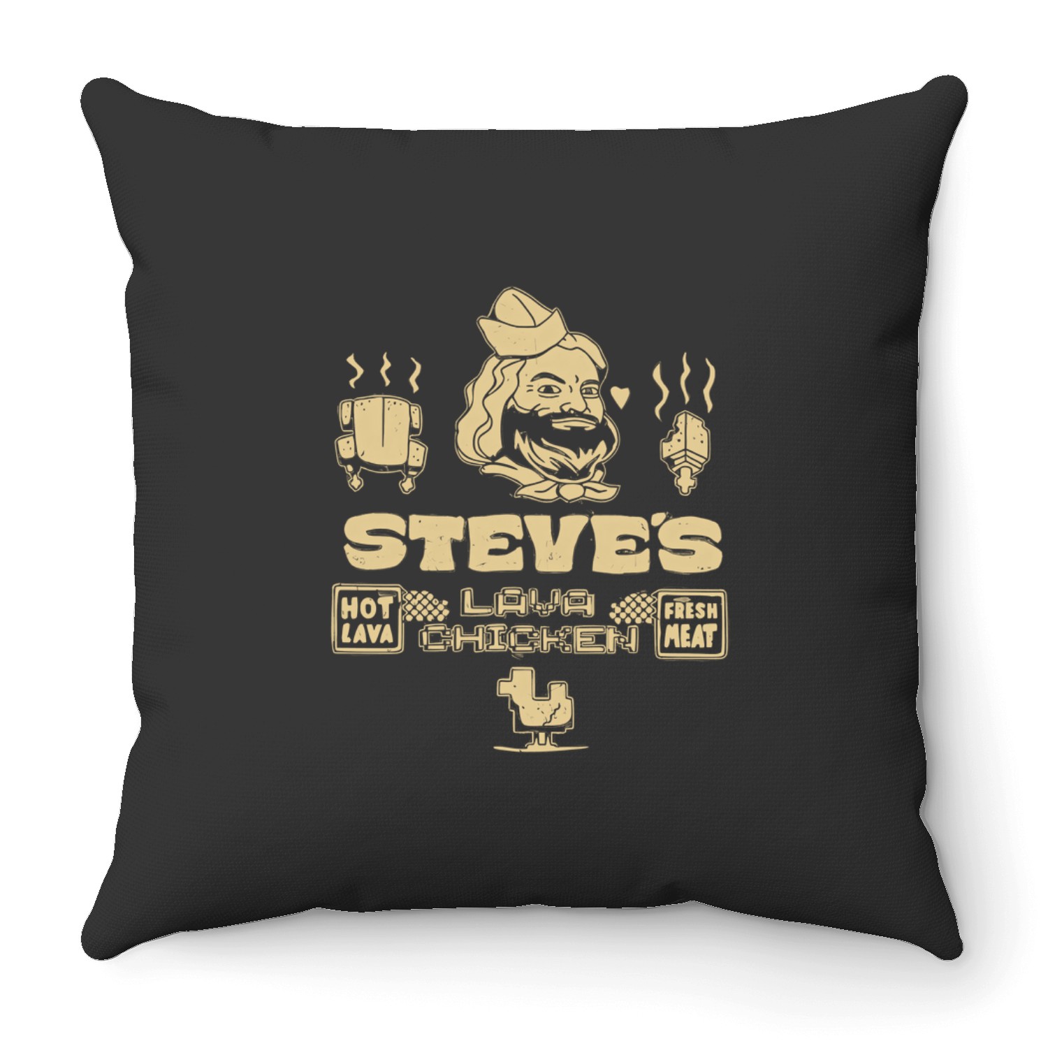 Steves Lava Chicken Restaurant Throw Pillows, Minecraft Movie Throw Pillows, Minecraft Graphic Throw Pillows