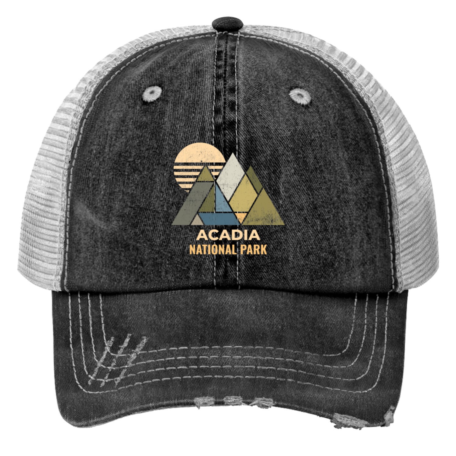 Acadia Maine Distressed Print Trucker Hats